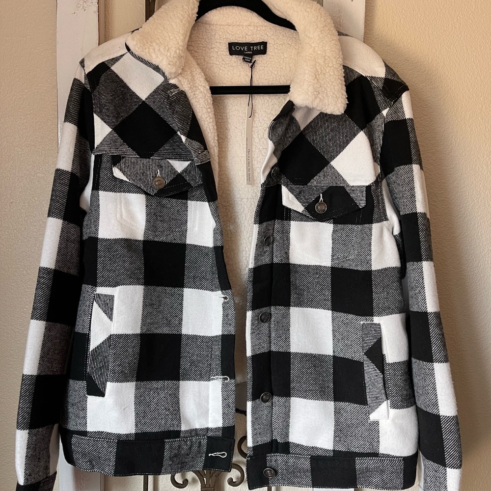Love Tree Cream and Black Sherpa Jacket